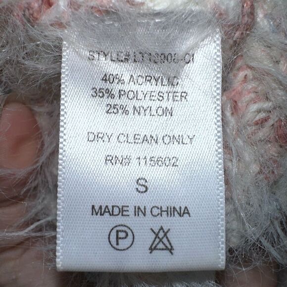 Lush Multi colored thick popcorn crop sweater pale pink white furry  Size Small - Picture 6 of 8